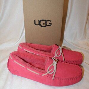 NIB UGG WOMEN'S DAKOTA TIE‎ CORAL SUEDE SHEARLING LINED SLIPPERS